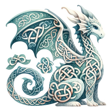 Watercolor Celtic dragon design, St. Patrick's Day Celebrations - Illustration Isolated on Transparent Background