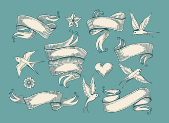 Vintage old school tattoo elements