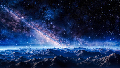 Starry Night Sky over Mountain Range