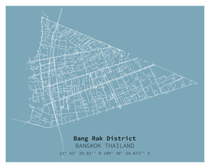 Street map of Bang Rak District Bangkok,THAILAND ,vector image for digital marketing ,wall art and poster prints.