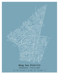 Street map of Bang Sue District Bangkok,THAILAND ,vector image for digital marketing ,wall art and poster prints.