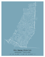 Street map of Din Daeng District Bangkok,THAILAND ,vector image for digital marketing ,wall art and poster prints.