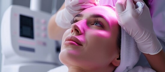 Beautician using HIFU technique on a young woman for aesthetic care.