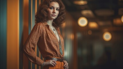 Portrait of woman in 70s retro style.