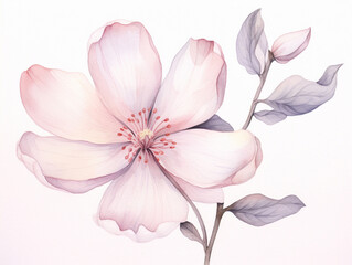 Fototapeta premium Watercolor pale spring flower on white