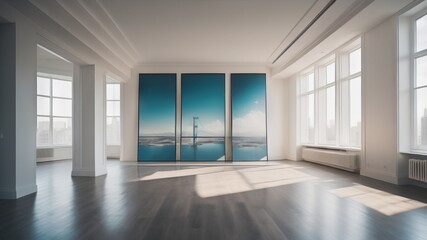 Fototapeta premium Interior of a empty room with three empty posters