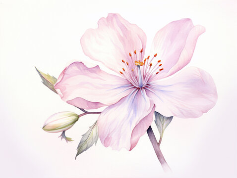 Watercolor pale pink spring flower neutral colors on white background