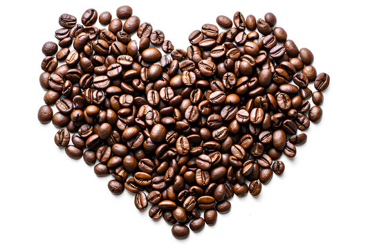 Heart coffee beans isolated on a white background, Valentine's Day Concept