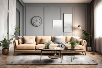 Modern living room interior with stylish comfortable sofa  
