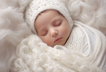 Fototapeta na wymiar baby girl sleeps in a white sweater