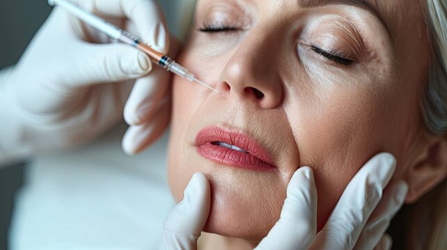 Botox injection in the face of a senior woman. Beauty and youth treatment.