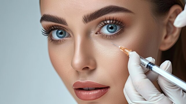 Botox injection in the face of a young woman. Beauty and youth treatment.