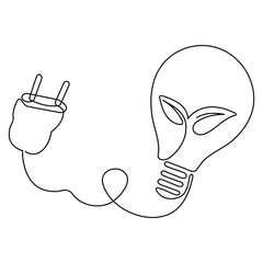  House with plug, plant and lightbulb continuous single line art drawing green energy outline concept

