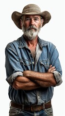 Portrait of a senior farmer on white background.