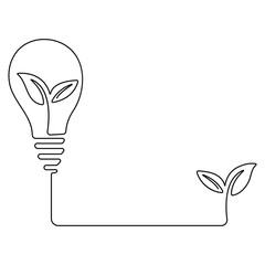  House with plug, plant and lightbulb continuous single line art drawing green energy outline concept
