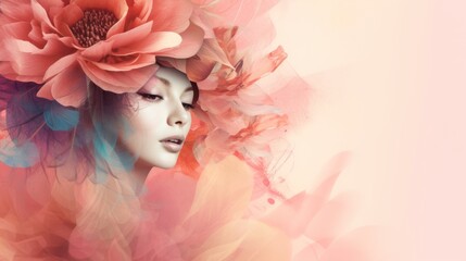 Beautiful woman with flowers in her hair. Fashion background with copyspace.