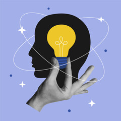 Creative thinking, brainstorm, creative mind concept. Hand holding bulb lamp