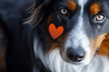 Fototapeta premium Aussie dog with a red heart, Love Dogs, Valentine's Day 