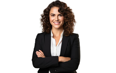 Smiling Business woman with her arms crossed isolated on transparent background.