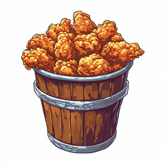 Pixelated art illustration of a bucket of fried chicken on a white background
