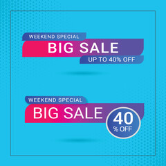 Big sale offer, sale banner for promotional 30% off, 40% off, 50% off special offer tag sticker design.