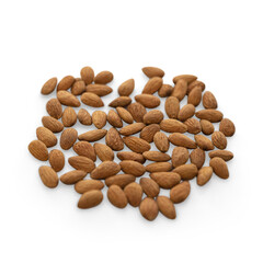 Handful of shelled almonds, for the preparation of meals and desserts, with a transparent background and shadow. 