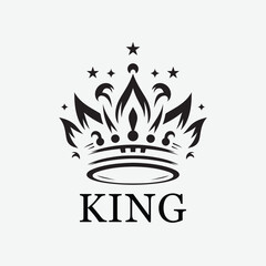 Black and white royal crown lion king logo template, perfect for creating a regal emblem or sign symbol. Stunning vector illustration.