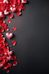 red hearts on black background
