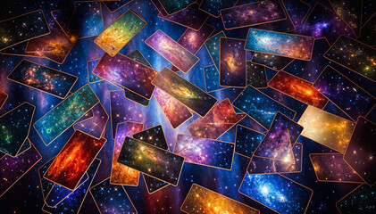 digital rendering of a field of stars and galaxies on a dark background