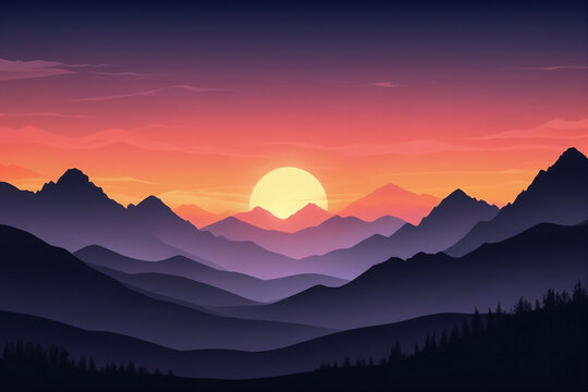 Abstract background sunset silhouette mountain scenery
