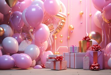 Fototapeta na wymiar a pink background with balloons