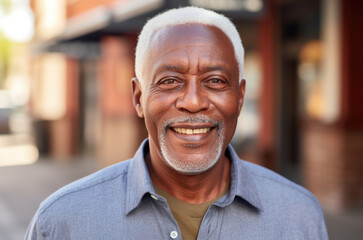 close up portrait standing in the street and happy.