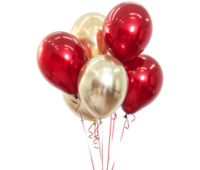  Red golden foil balloons isolated on a white background,  Valentine's Day Concept