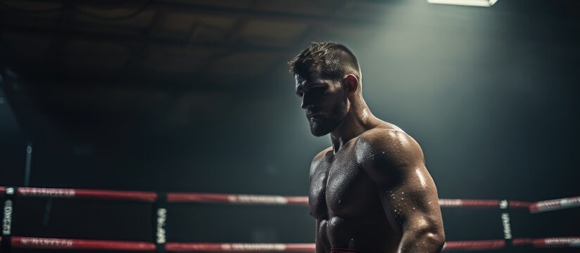 Boxer prepares in gym, wraps hands, spars in ring, skips rope, exercises, round one, fog, Zetsky sport, backlit, world champion.