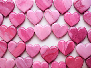 Obraz premium pink marble heart patterns and hearts on the wall, in the style of vibrant metaphysical, emotionally charged, crystalcore, intuitive gestures --ar 9:16