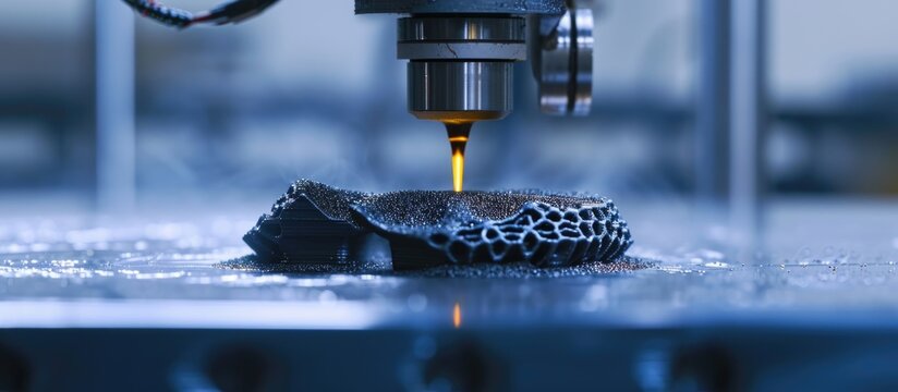 Metallic powder sintered by laser into desired shape using printer. Additive technologies revolutionize industry.