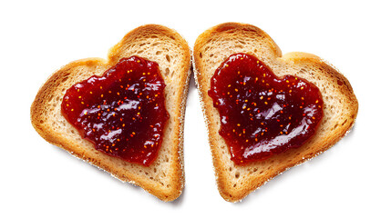 Obraz na płótnie Canvas Toast with Heart-Shaped Jam Closeup From Above isolated on a transparent background, Valentine's Day Concept