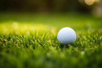 Close-up Golf Ball on Tee with Serene Green Bokeh Background, Perfect Shot on the Golf Course