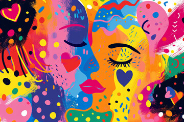 Contemporary abstract illustration . Bright colors . Rainbow . Maximalism .  Valentine's Day Concept. LGBT