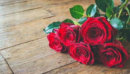 red roses flower with wood floor background happy valentine day
