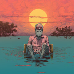 sunset, sea, water, sun, beach, sky, statue, ocean, nature, sunrise, clouds, landscape, boat, silhouette, red, sculpture