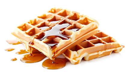 Waffle with maple syrup isolated on a white background