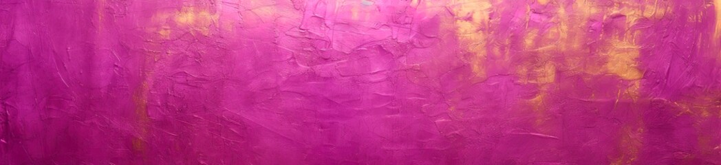 Fototapeta premium Shiny gold and magenta banner for colorful web, design. Structured surface destroyed, luxury, vintage feeling. Light reflecting on violet, purple, gold paint. Wall, backdrop.