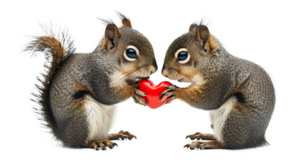 Whiskered Whispers of Love Squirrels Sharing a Heart isolated on a transparent background