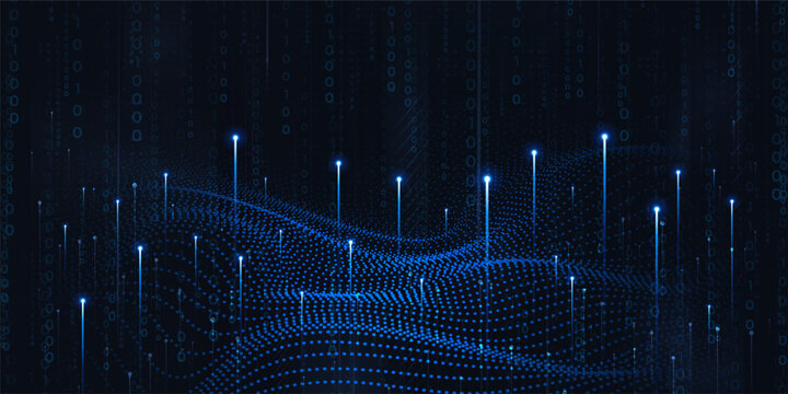 Digital technology futuristic internet network connection dark black background, blue abstract cyber information communication, Ai big data science, innovation future tech, line illustration vector 3d