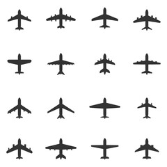 Set of aircraft silhouettes. Vector illustration.