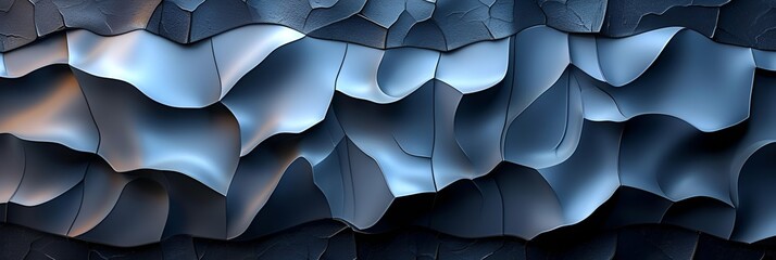 Obraz premium Three-Dimensional Shapes Crafted from Black Metal Pieces in an Abstract-Creation Style, Featuring Dark Blue Shiny Finishes, Multi-Layered Surfaces, Angular Drama, Stylish and Iconic