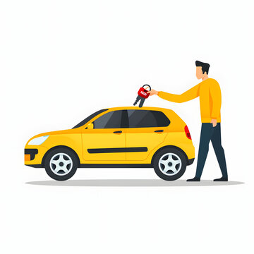 Person picking up keys for their newly bought car isolated on white background, flat design, png
