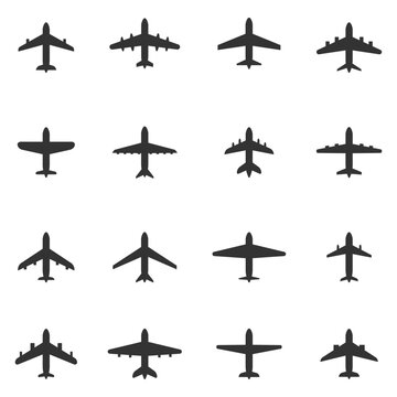 Set of aircraft silhouettes. Vector illustration.