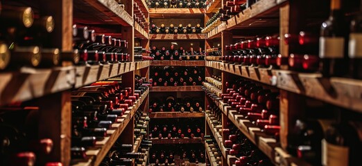 wine racks and racks of wine bottles in a storage room Generative AI - obrazy, fototapety, plakaty